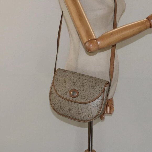 Christian Dior Honeycomb Canvas Shoulder Bag PVC Beige Gold Auth BA1892 - Picture 3 of 16
